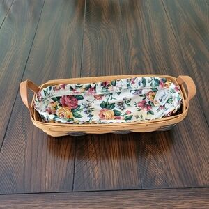 LONGABERGER Cracker Basket Floral Fabric Liner Woven Handmade Collector 1996